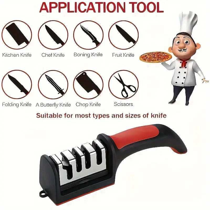 Kitchen 4Segment Knife Sharpener Household Multi-Functional Hand-Held Three-Purpose Black Sharpening Stone
