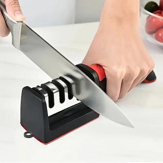 Kitchen 4Segment Knife Sharpener Household Multi-Functional Hand-Held Three-Purpose Black Sharpening Stone