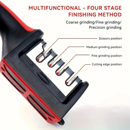 Kitchen 4Segment Knife Sharpener Household Multi-Functional Hand-Held Three-Purpose Black Sharpening Stone